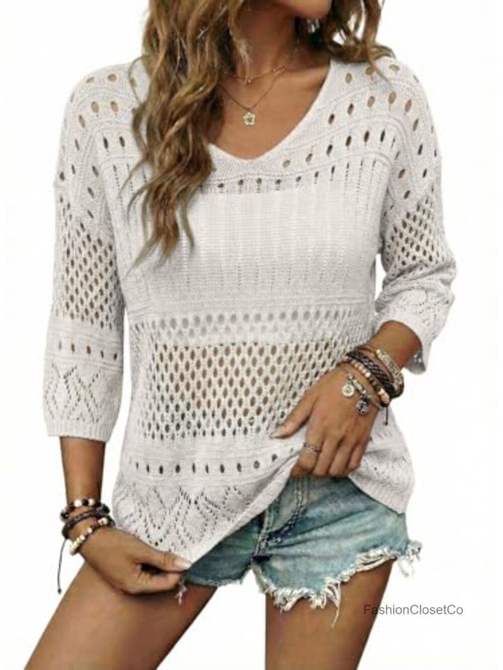 Hollow Out Crochet Knit Pullover Sweater Off Shoulder Cover Up